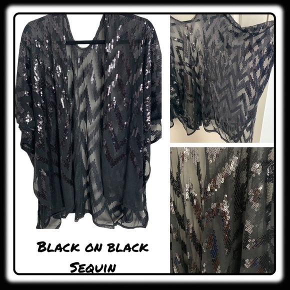 NWT/NIB BLACK on BLACK OS sequin kimono. Get your “Shimmer On” - Picture 1 of 7